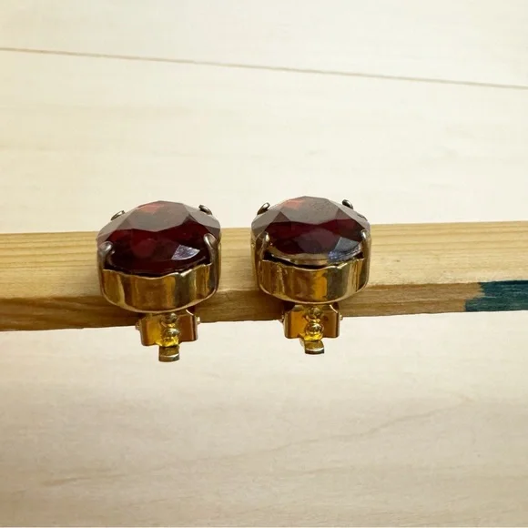 Stunning Vintage Large Root Beer Brown Rhinestones ClipOn Earrings Made in China - Picture 2 of 7